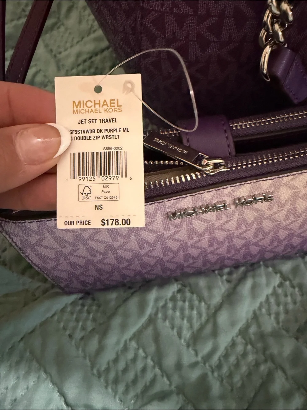 Michael Kors Purple Signature Tote Bag with Matching Wristlet